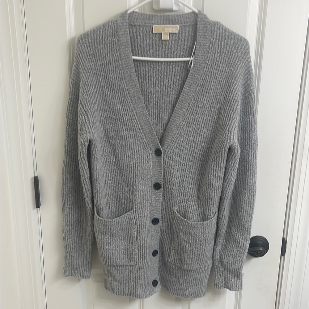 Michael Kors Gray V-Neck Cardigan Sweater